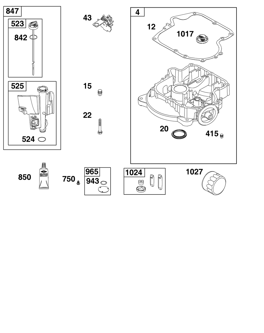 Crankcase Cover/Sump And Lubrication Group Diagram and Parts List for 31R877-0001-B5 200000 - 399999 Briggs and Stratton Engine